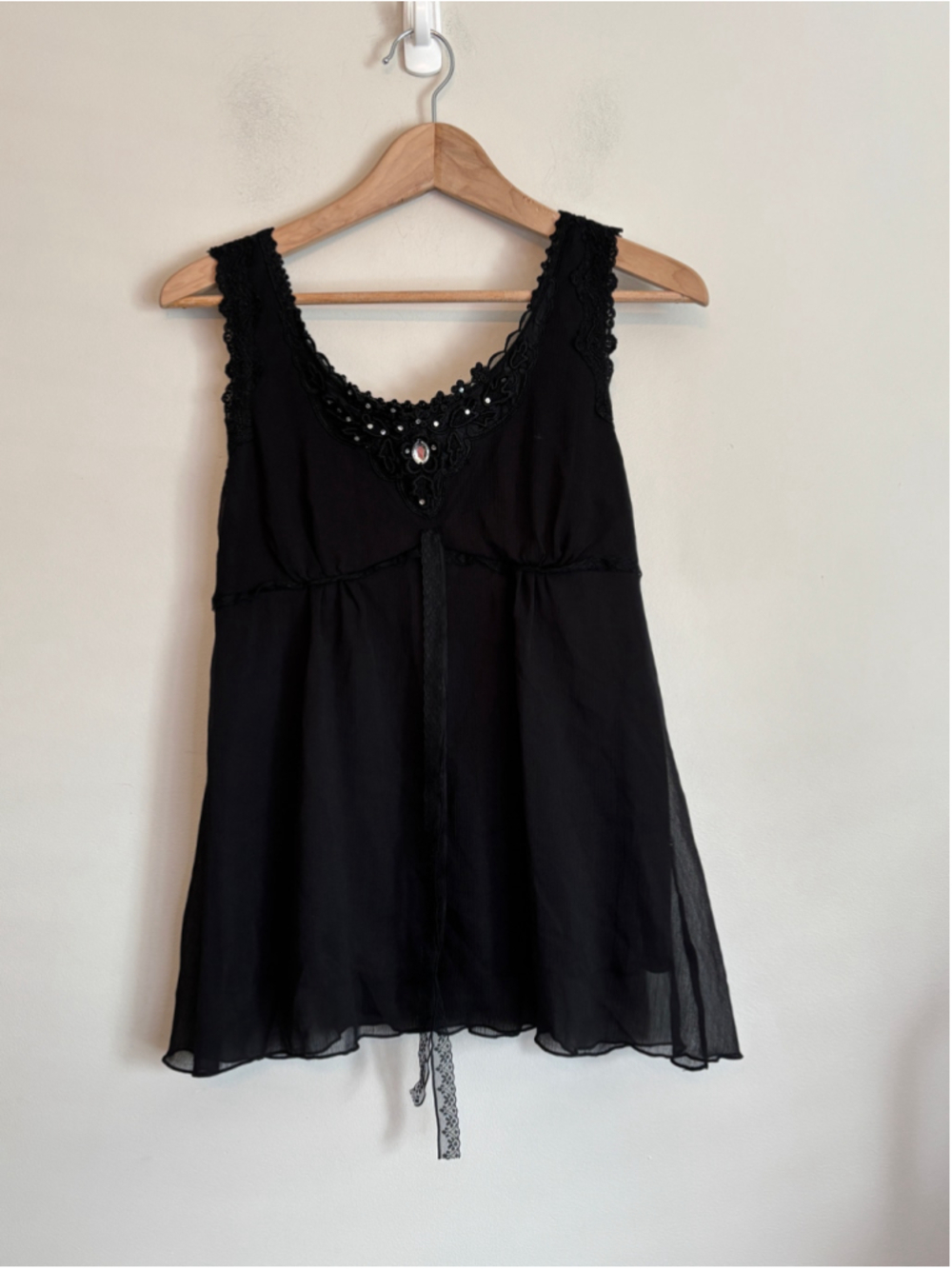 Y2K Black Embellished Babydoll Camisole Top Womens Size S With Rhinestones